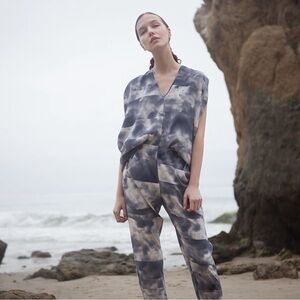 Zero + Maria Cornejo  Ripped Cloud Print Silk Pants Size 4 Abstract Designer